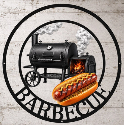 Custom Shaped Metal Sign, Personalized Black Grill & Chill Smoker Scene, Unique BBQ Gift for Dad or Grandpa