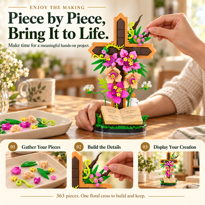 🔥LAST DAY 49% OFF -✝️ 363-Piece Floral Cross Building Set – A Meaningful Gift to Build & Display