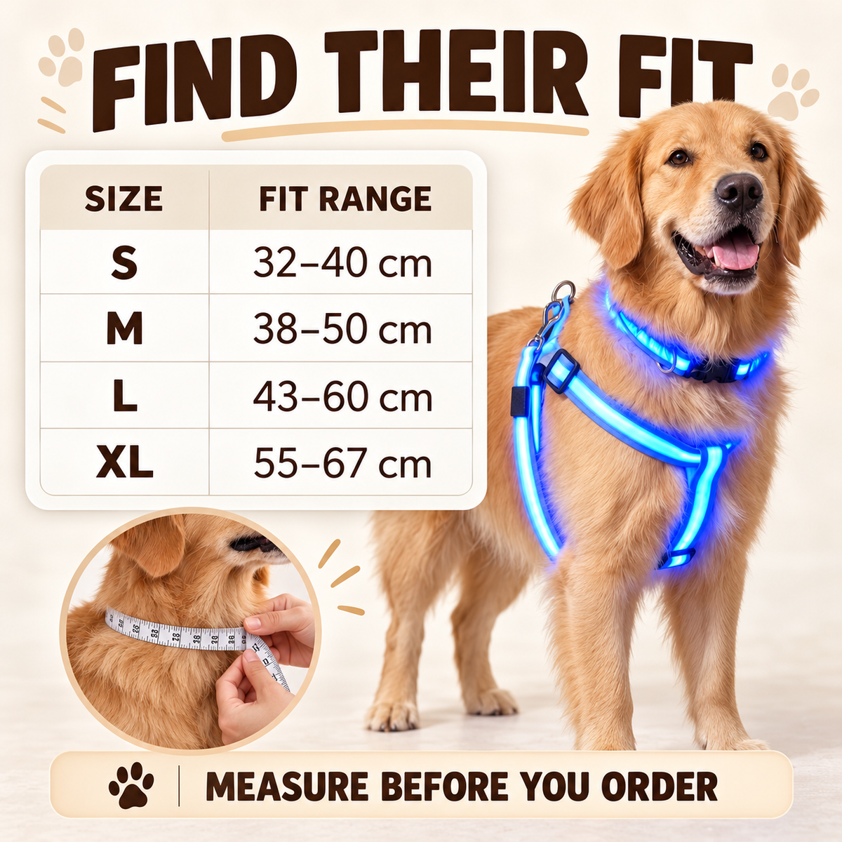 ✨ LED Dog Night Walking Kit – Light-Up Harness, Collar & Leash Set