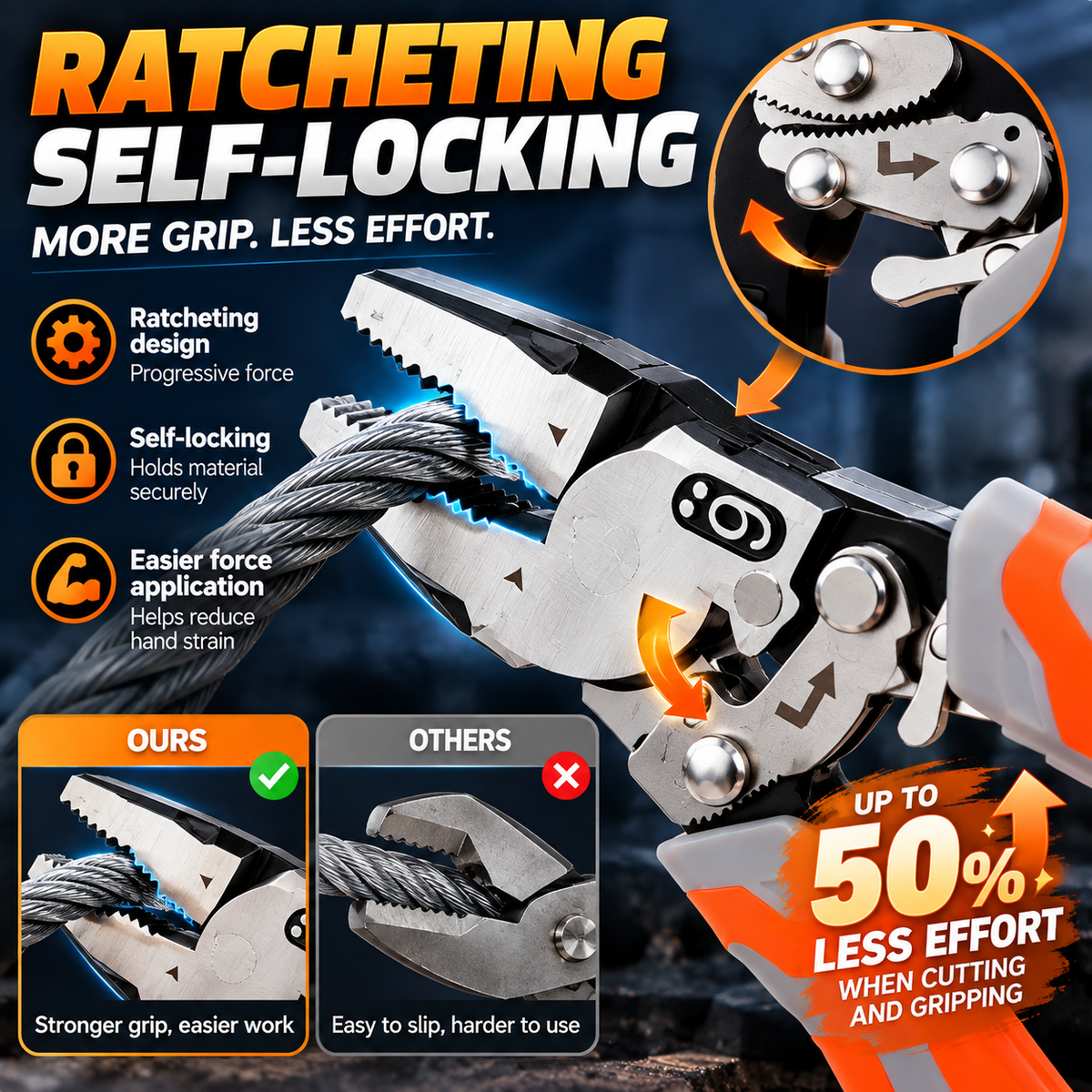 ⚡ Self-Locking Ratchet Pliers — More Grip, Less Effort