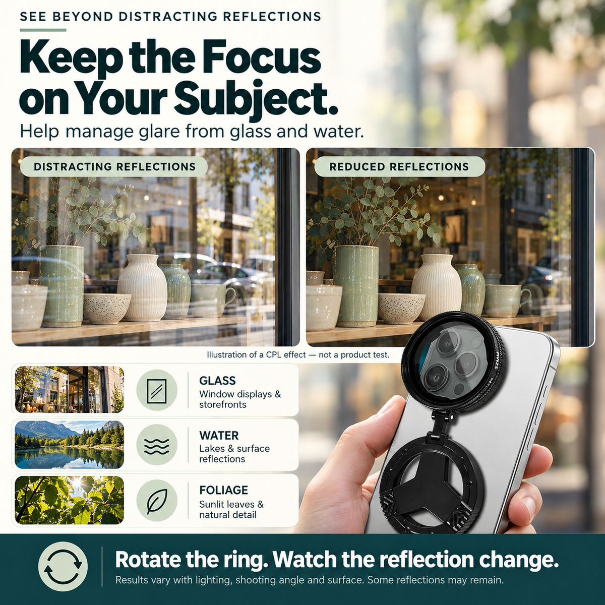 🔥LAST DAY 49% OFF -📸 52mm Magnetic CPL Phone Filter – Reduce Reflections, Rotate Your View & Flip Away