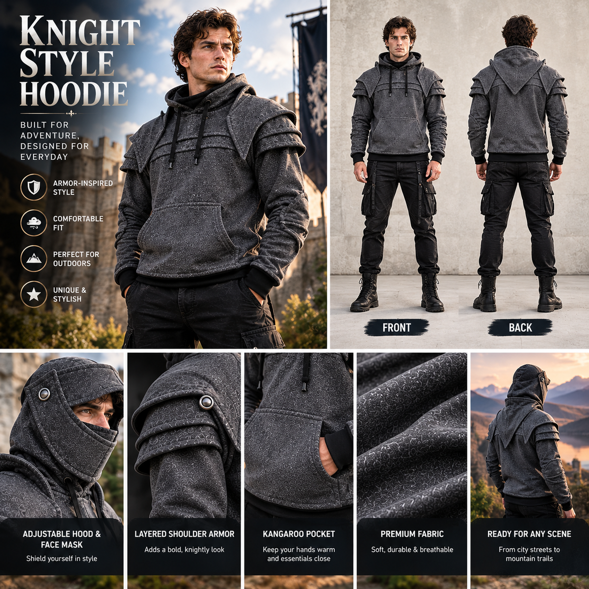 ⚔️ Medieval Knight Armor Hoodie – 2-in-1 Cosplay & Streetwear Pullover 🛡️