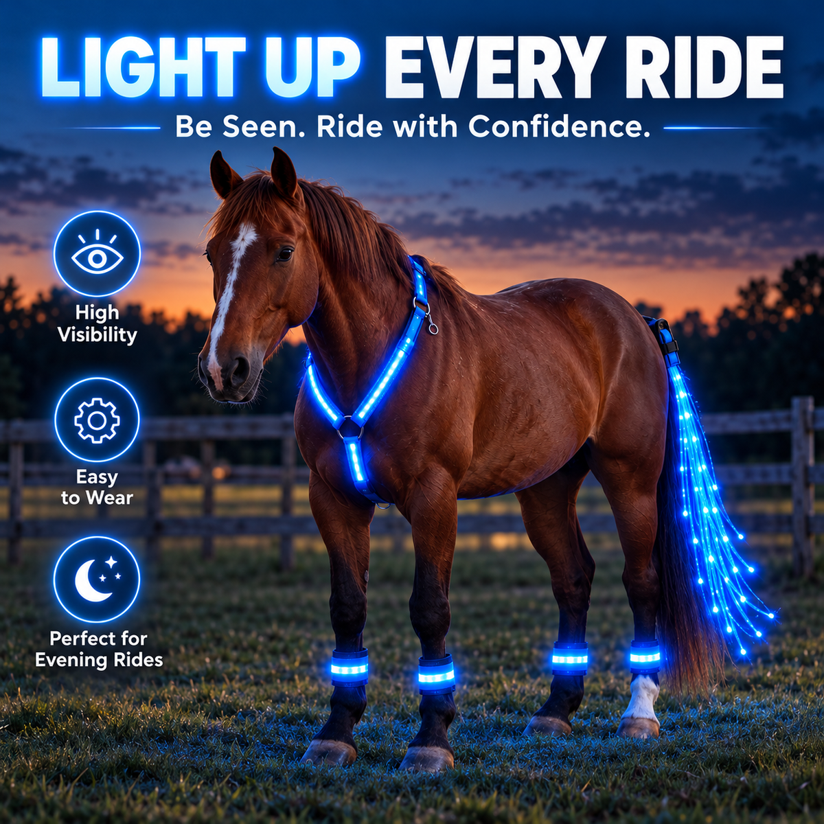 💝LED Horse Night Riding Lights – Full-Body Glow Kit with Enhanced Visibility & 12 Lighting Modes🏇
