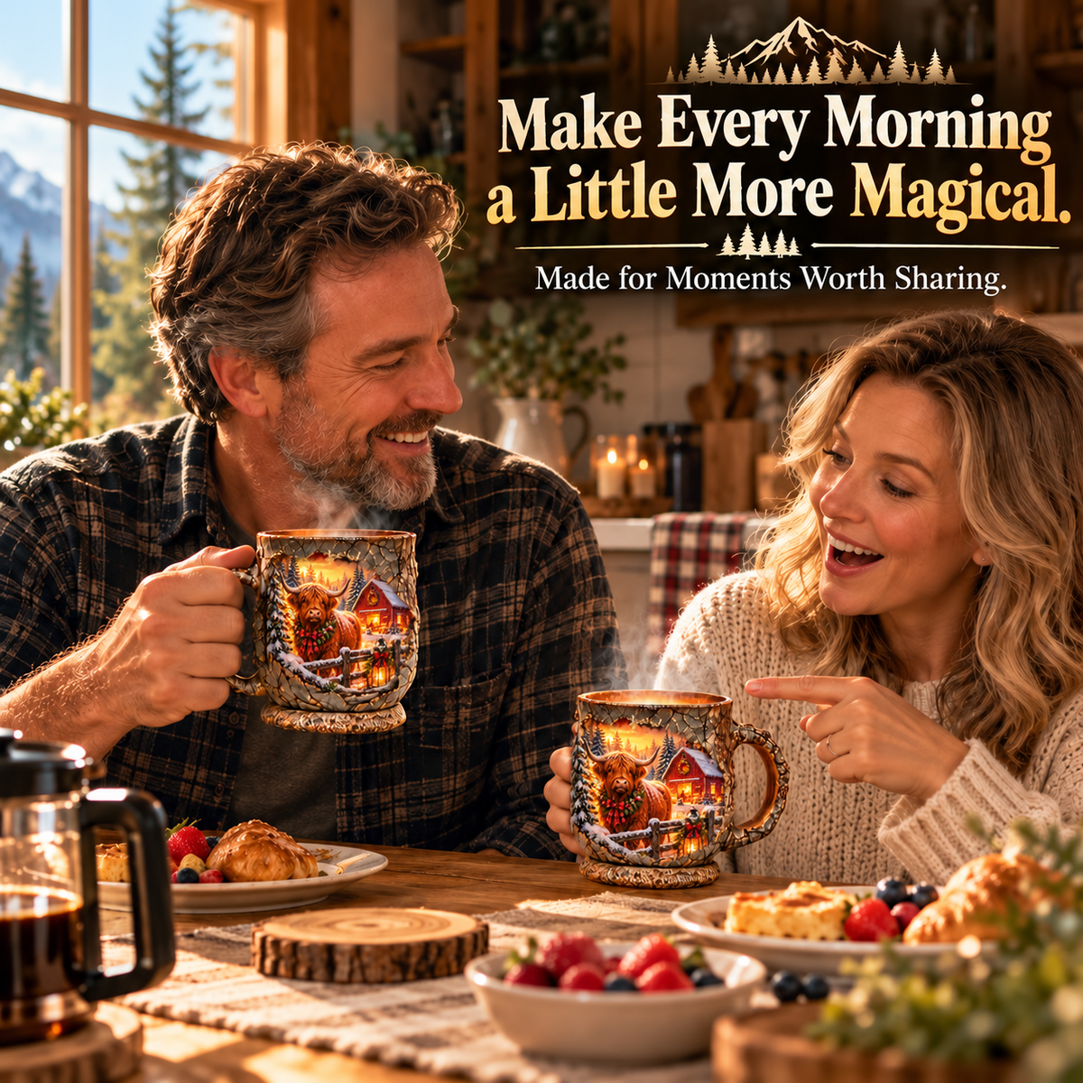 🐮✨ Highland Cow Christmas Magic Mug – Heat-Changing Winter Farmhouse Scene ❄️☕