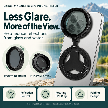 🔥LAST DAY 49% OFF -📸 52mm Magnetic CPL Phone Filter – Reduce Reflections, Rotate Your View & Flip Away