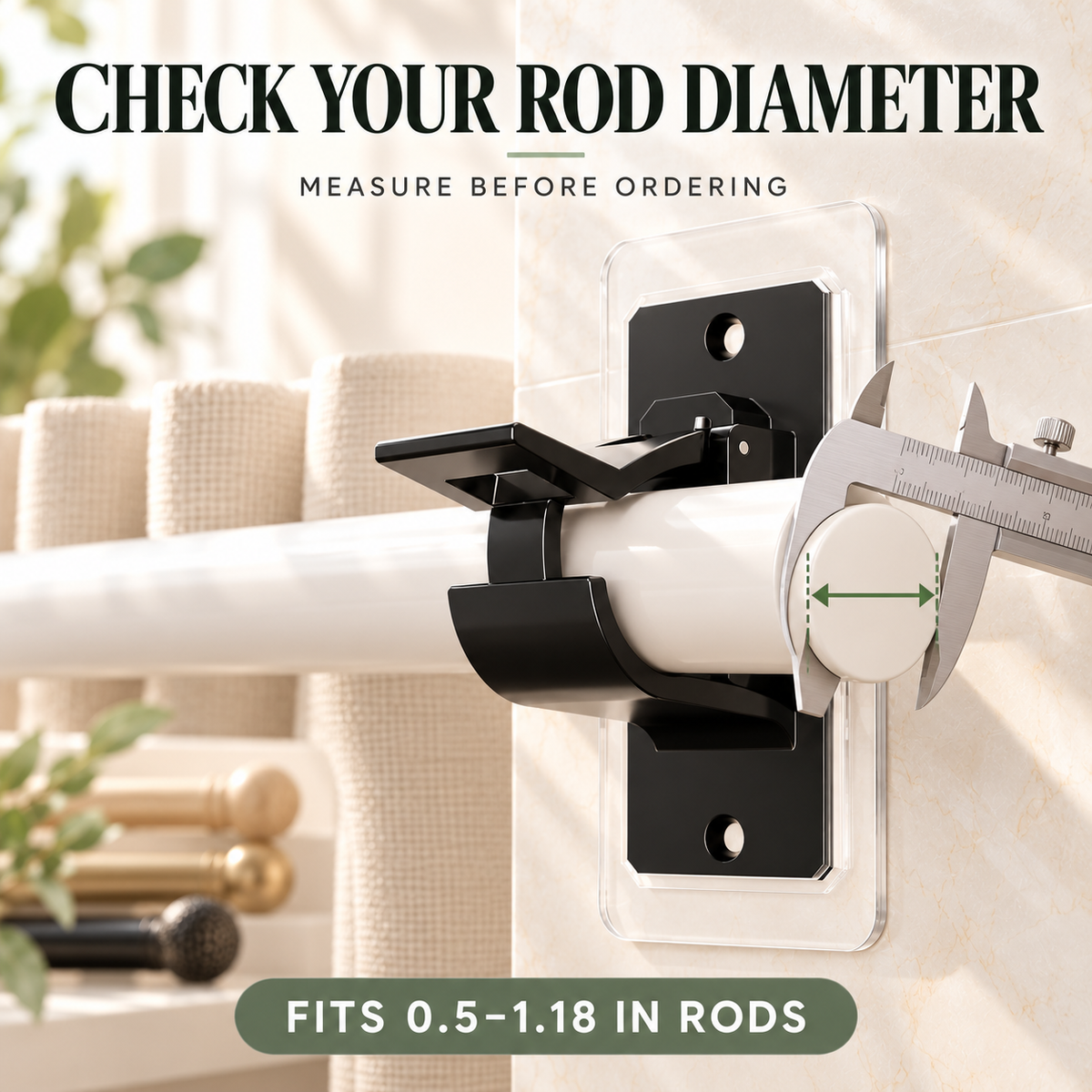 ✨ 4-Pack No-Drill Curtain Rod Brackets | Peel & Stick Holders for Smooth Surfaces | Fits 0.5–1.18″ Rods