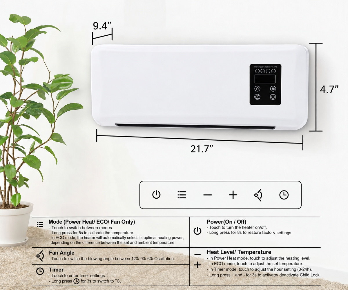 🔥Black Friday Early Bird Deals🔥Wall-Mounted Space Heater with Thermostat and Remote Control