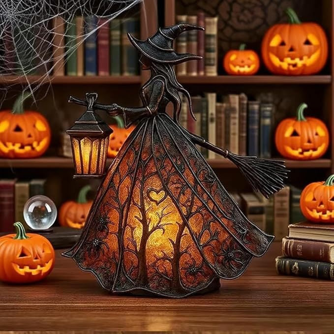 🧙‍♀️ Enchanted Witch Lantern Lamp – Spooky Halloween Table Decor 🎃✨