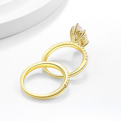 💍 Marquise Sparkle Ring Set – Elegant Two-Piece Gold-Tone Statement Jewelry ✨