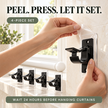 ✨ 4-Pack No-Drill Curtain Rod Brackets | Peel & Stick Holders for Smooth Surfaces | Fits 0.5–1.18″ Rods