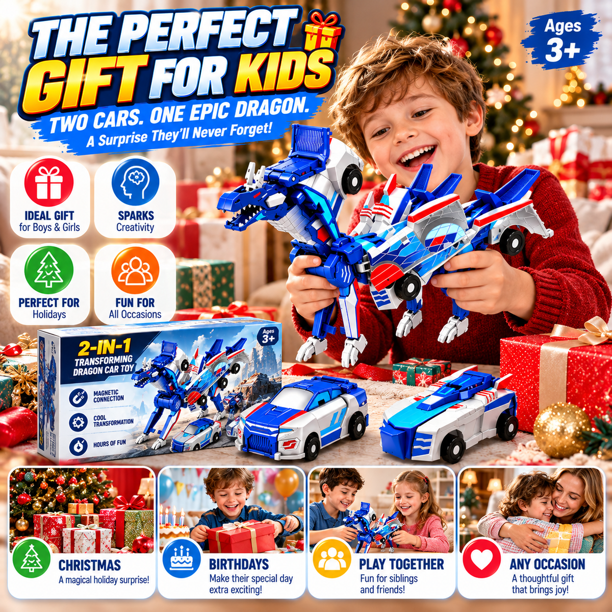 🚗2-in-1 Magnetic Transforming Dragon Car Toy – Racing Car Set