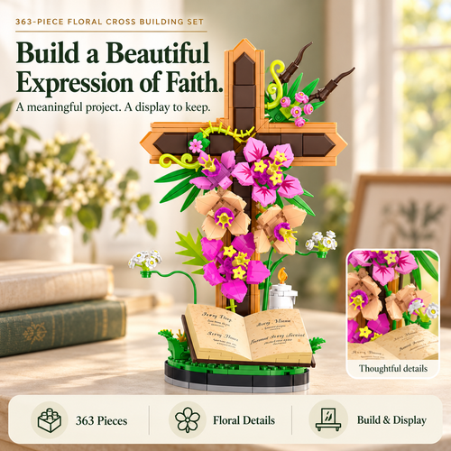 🔥LAST DAY 49% OFF -✝️ 363-Piece Floral Cross Building Set – A Meaningful Gift to Build & Display