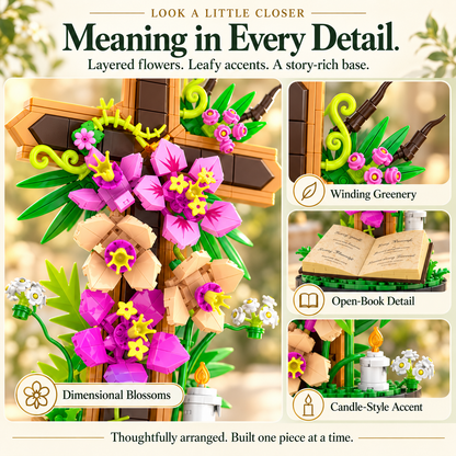 🔥LAST DAY 49% OFF -✝️ 363-Piece Floral Cross Building Set – A Meaningful Gift to Build & Display