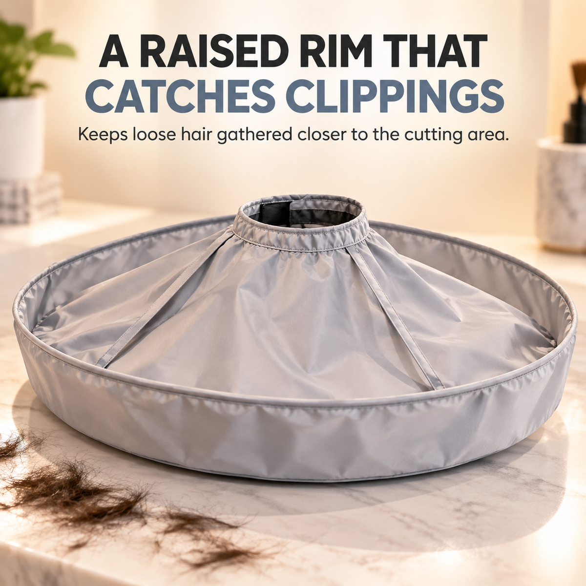 ✂️🧹 Hair Cutting Cape with Catcher – built-in groove traps clippings, no mess on clothes or floors. Waterproof, non-static, folds flat. Perfect for home trims & kids' cuts! 💇✅