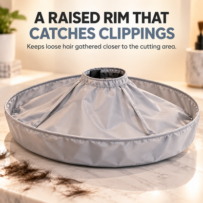 ✂️🧹 Hair Cutting Cape with Catcher – built-in groove traps clippings, no mess on clothes or floors. Waterproof, non-static, folds flat. Perfect for home trims & kids' cuts! 💇✅