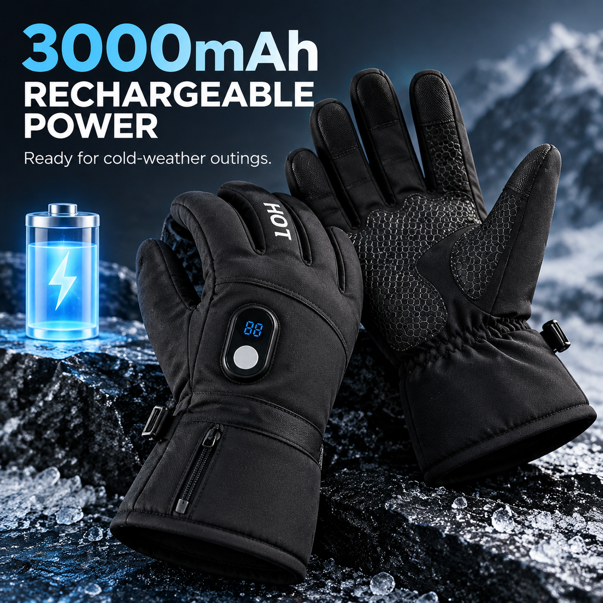 🔥 Rechargeable Heated Gloves — 3000mAh Battery, 3 Heat Levels & Touchscreen Control