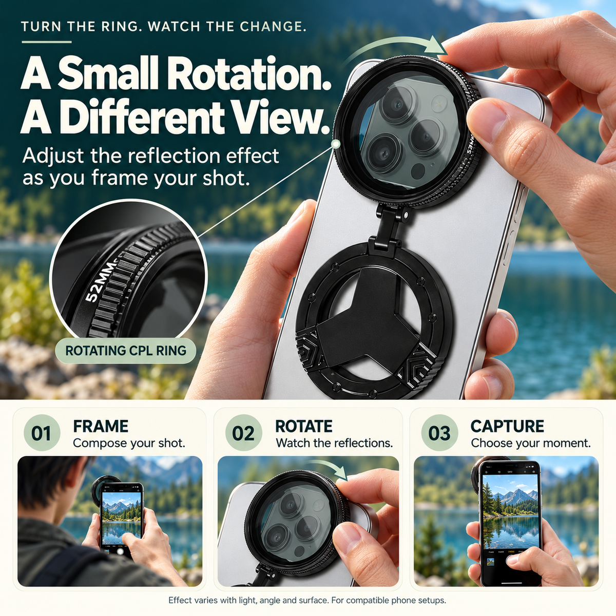 🔥LAST DAY 49% OFF -📸 52mm Magnetic CPL Phone Filter – Reduce Reflections, Rotate Your View & Flip Away