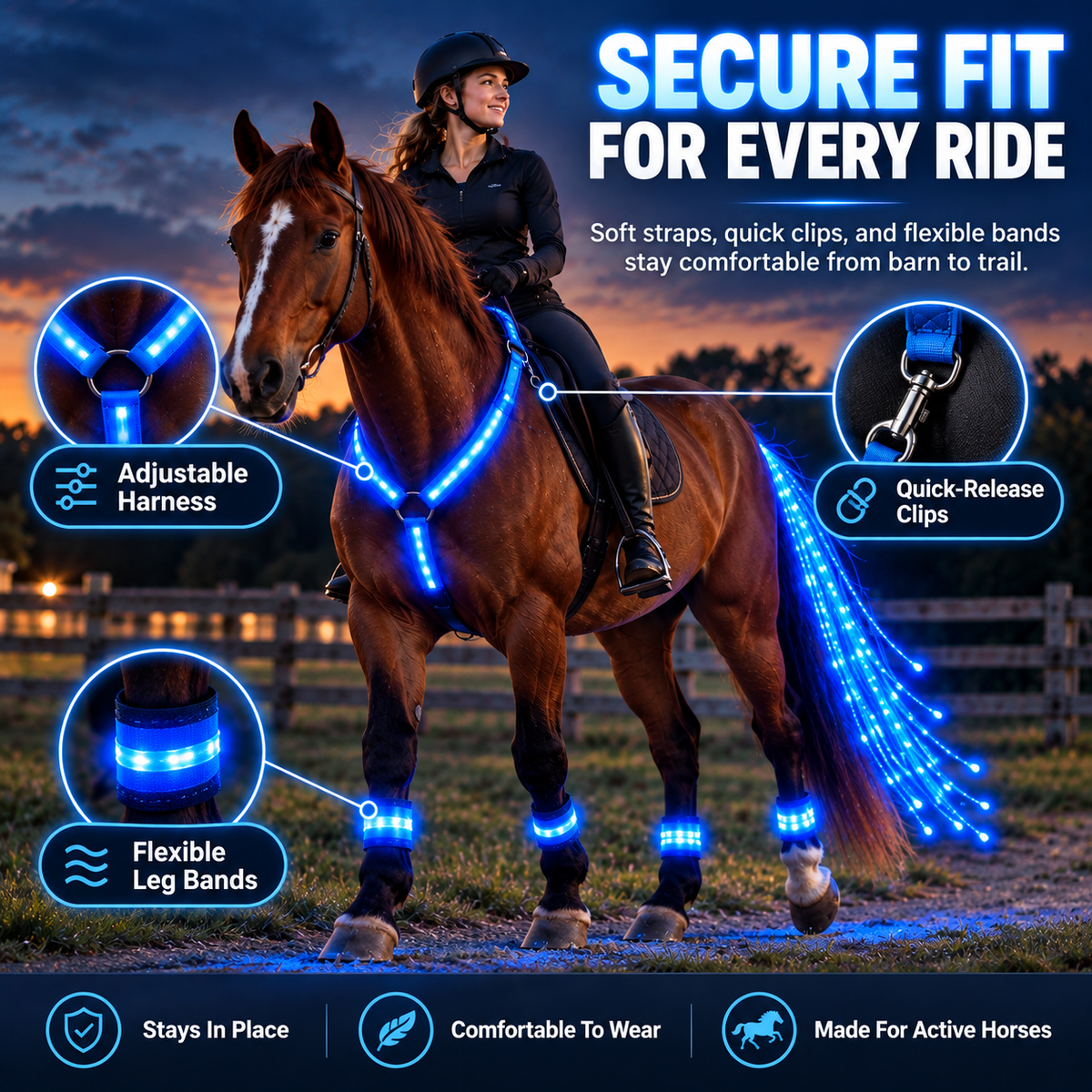 💝LED Horse Night Riding Lights – Full-Body Glow Kit with Enhanced Visibility & 12 Lighting Modes🏇