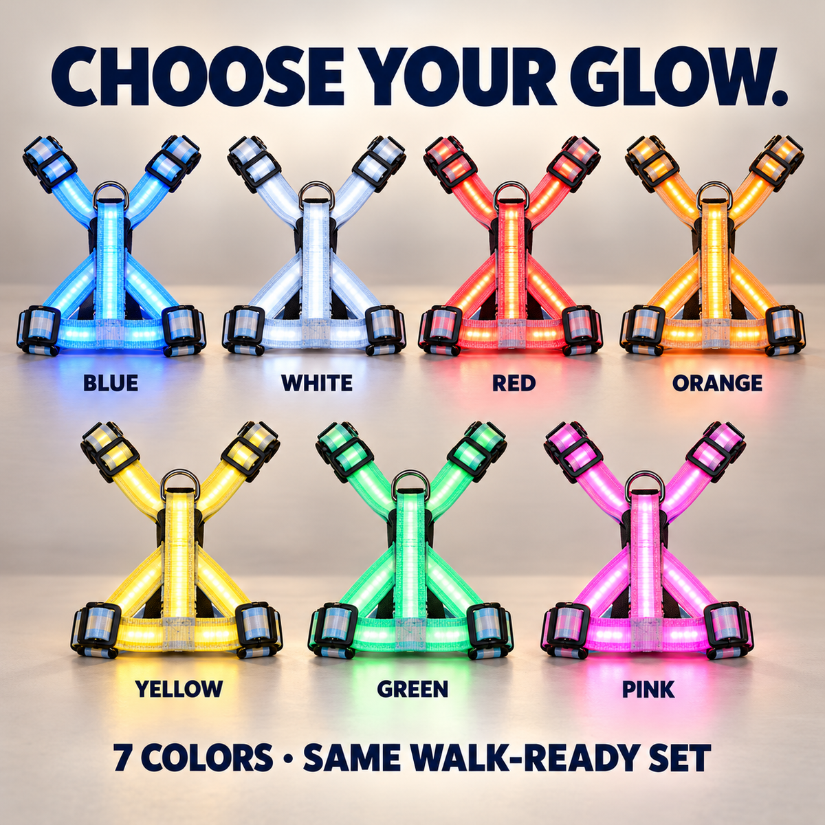 ✨ LED Dog Night Walking Kit – Light-Up Harness, Collar & Leash Set