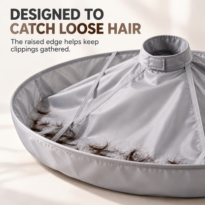 ✂️🧹 Hair Cutting Cape with Catcher – built-in groove traps clippings, no mess on clothes or floors. Waterproof, non-static, folds flat. Perfect for home trims & kids' cuts! 💇✅