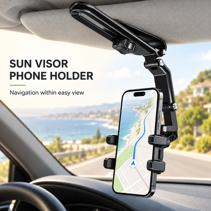 🚗 360° Rotating Car Sun Visor Phone Holder – Foldable & Adjustable Hands-Free Phone Mount