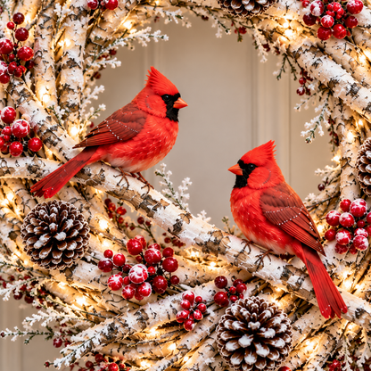 🔥 LAST DAY 49% OFF 🔥❤️ Official Snowy Birch Cardinal Wreath™ – Authentic Quality Lighted Christmas Door Wreath with Paired Red Cardinals, Berries & Pinecones ✨