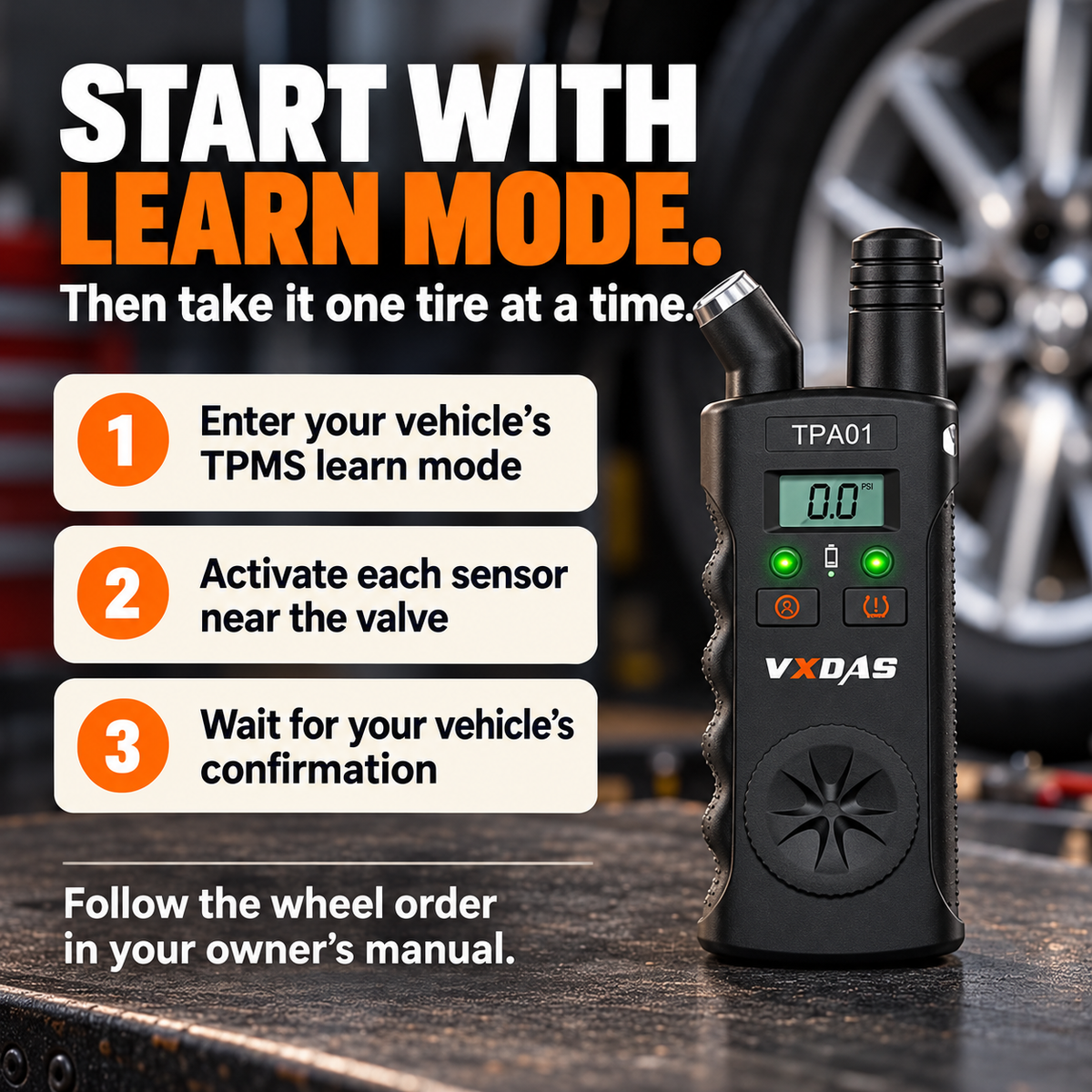 🛞 2-in-1 TPMS Relearn Tool & Digital Tire Pressure Gauge for GM