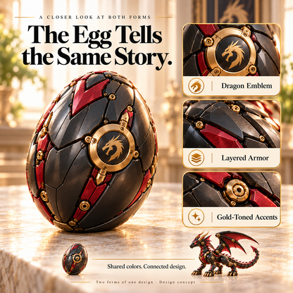 🎁LAST DAY 49% OFF | 🐉 Mechanical Dragon Egg – Black & Crimson Dragon with Folding Wings & Armored Details