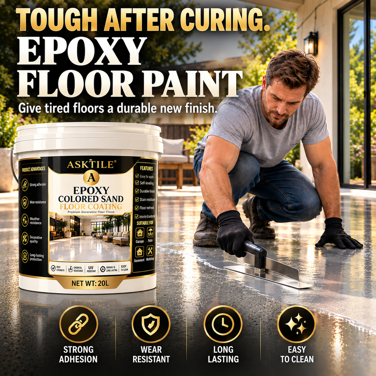 ✨ High-Gloss Marble-LookEpoxy Self-Leveling Floor Coating– Transform Garages, Basements, Courtyard & Workshops