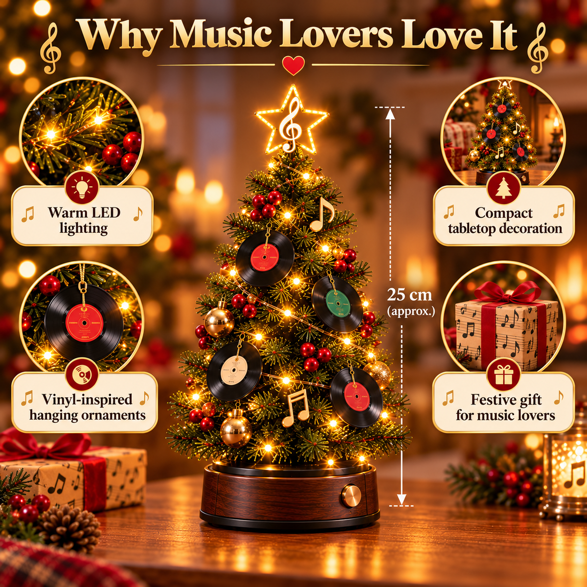 💿🎄 Vinyl Record Christmas Tree Light – Lighted Retro Holiday Tree for Music Lovers
