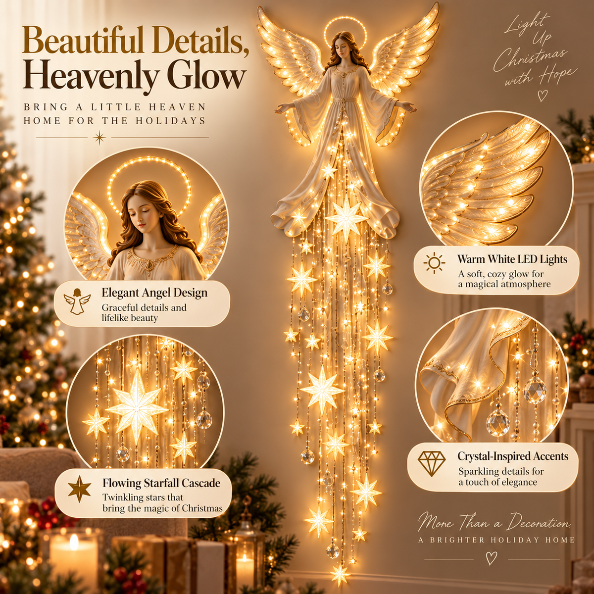 ✨✨Last Day 49% OFF✨ Angel Blessing Starfall Wall Light™ – Heavenly Christmas Wall Decor