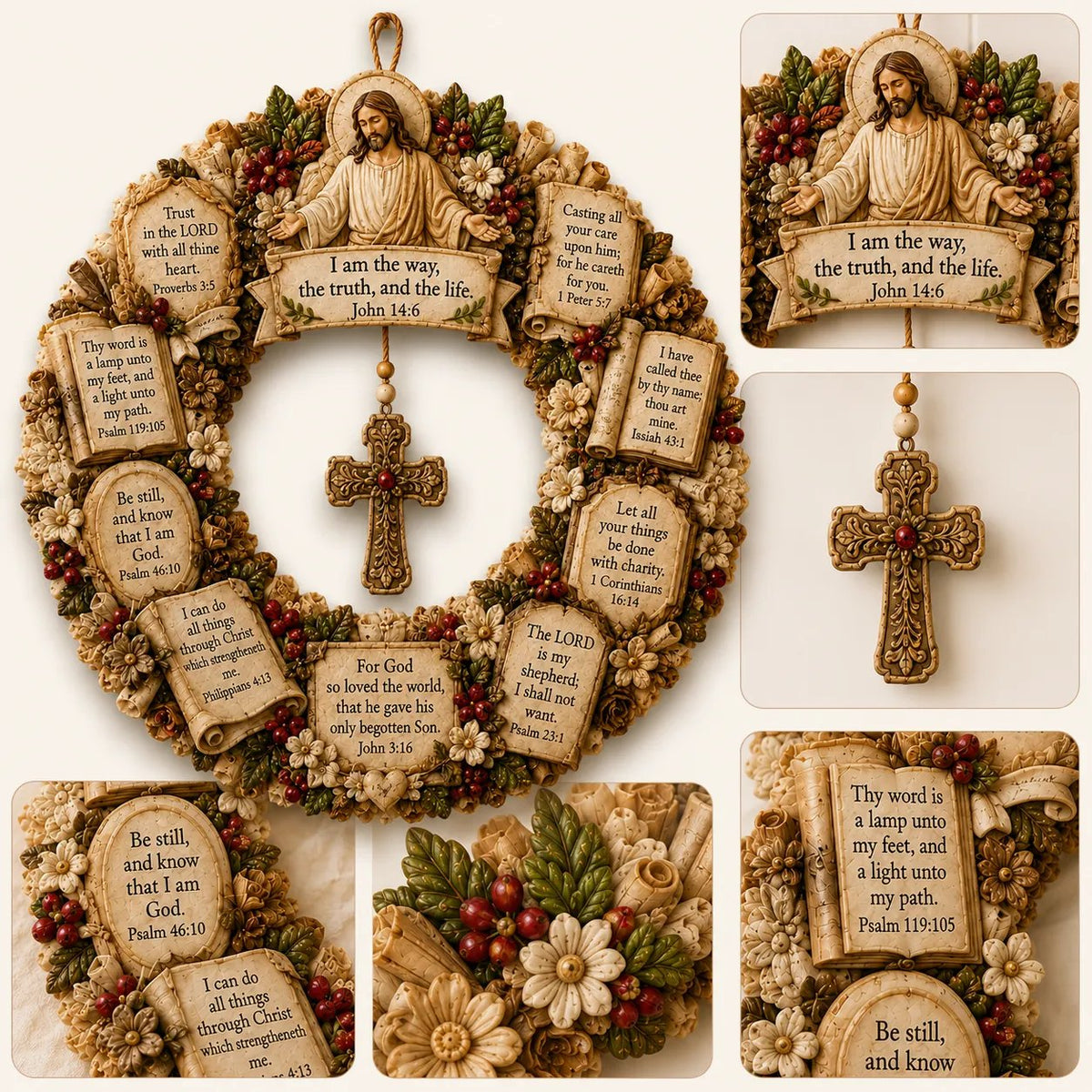 Christian Scripture Wreath Collection – Wood Faith-Inspired Décor（🔥Buy 2 Free Shipping）