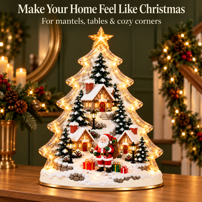 🎄 Santa’s Christmas Village Light – Glowing Tree Tabletop Decor