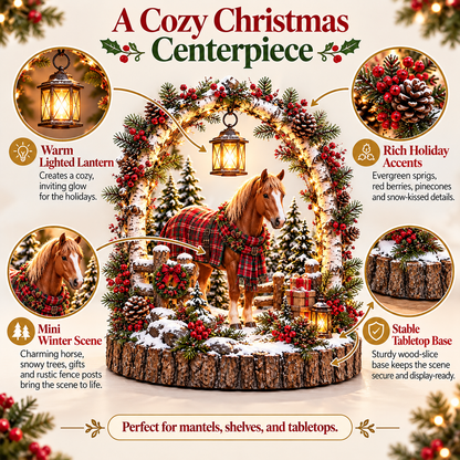 🐴🎄 Christmas Horse Lantern Scene – Cozy Winter Farmhouse Table Decor