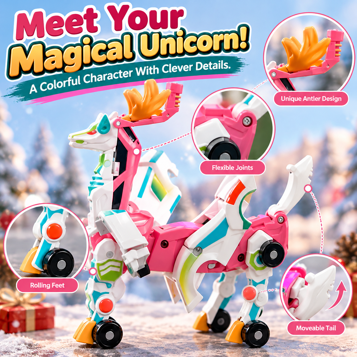 2-in-1 Transforming Christmas Unicorn & Santa Sleigh – Magical Vehicle Transformation Toy & Holiday Gift 🎁