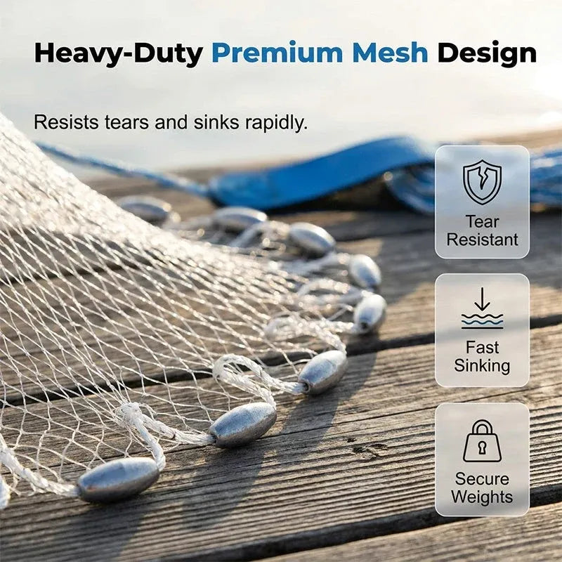 ⭐40% OFF !! ⏰ Easy-Throw Cast Net – Heavy-Duty Mesh, Rapid Sinking, Versatile 🌊