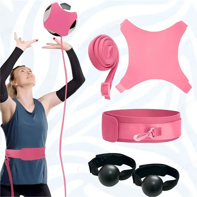 🏐 Solo Volleyball Rebound Training Belt with Hand Pump – Adjustable Hands-Free Practice Aid, Pink Set