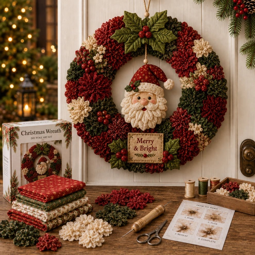 🔥 3D Fabric Poke Christmas Wreath DIY Kit 🎄🧵
