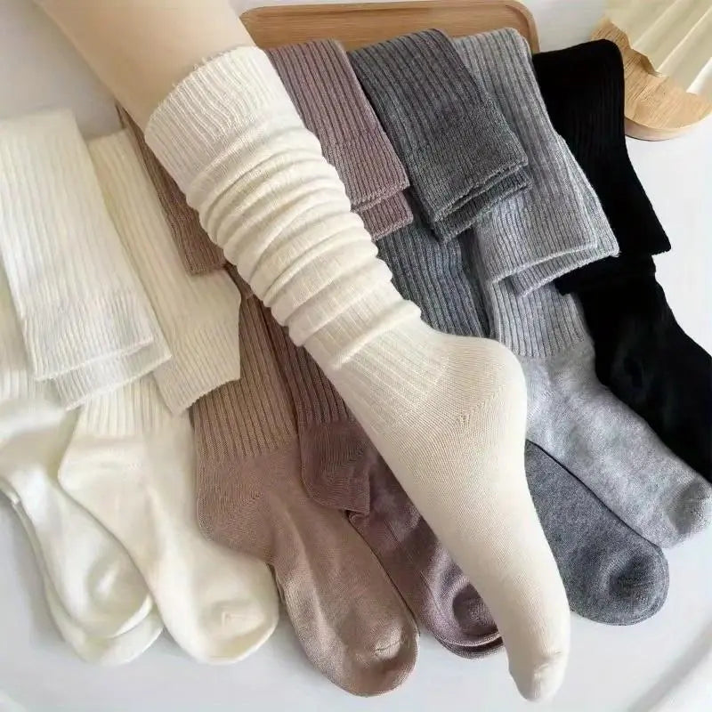 Women's 2-Pair Thick Cute Slim-Fit Solid Color Calf Boot Socks