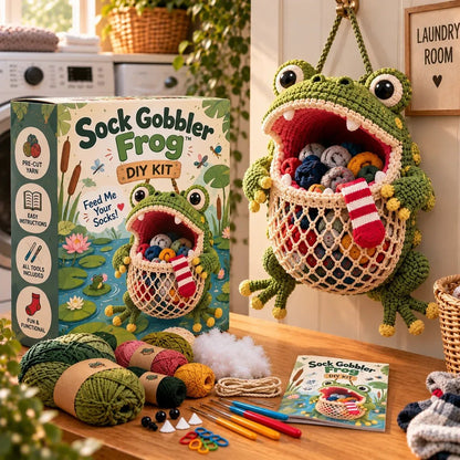 🧦😂 Sock Gobblers™ – DIY Crochet Animal Sock Holder Kit | Funny Hanging Laundry Organizer & Creative Handmade Gift 🦈🐊