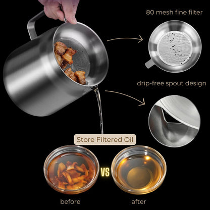 🍳 2-in-1 Stainless Steel Oil Strainer Pot & Deep Fryer - Reusable Cooking Oil