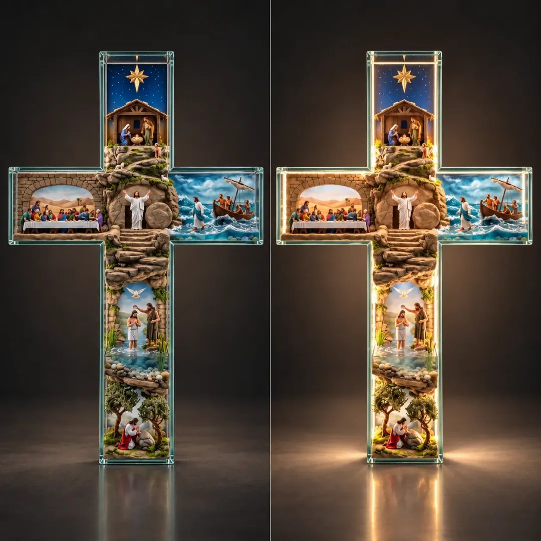 ✝️ The Life of Jesus | Lighted 6-Scene Biblical Story Cross