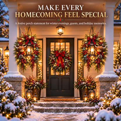 🔥 LAST DAY 50% OFF 🔥|🎄 Christmas Porch Glow™ – Pre-Lit Holiday Lantern & Evergreen Decor | 6 Festive Styles