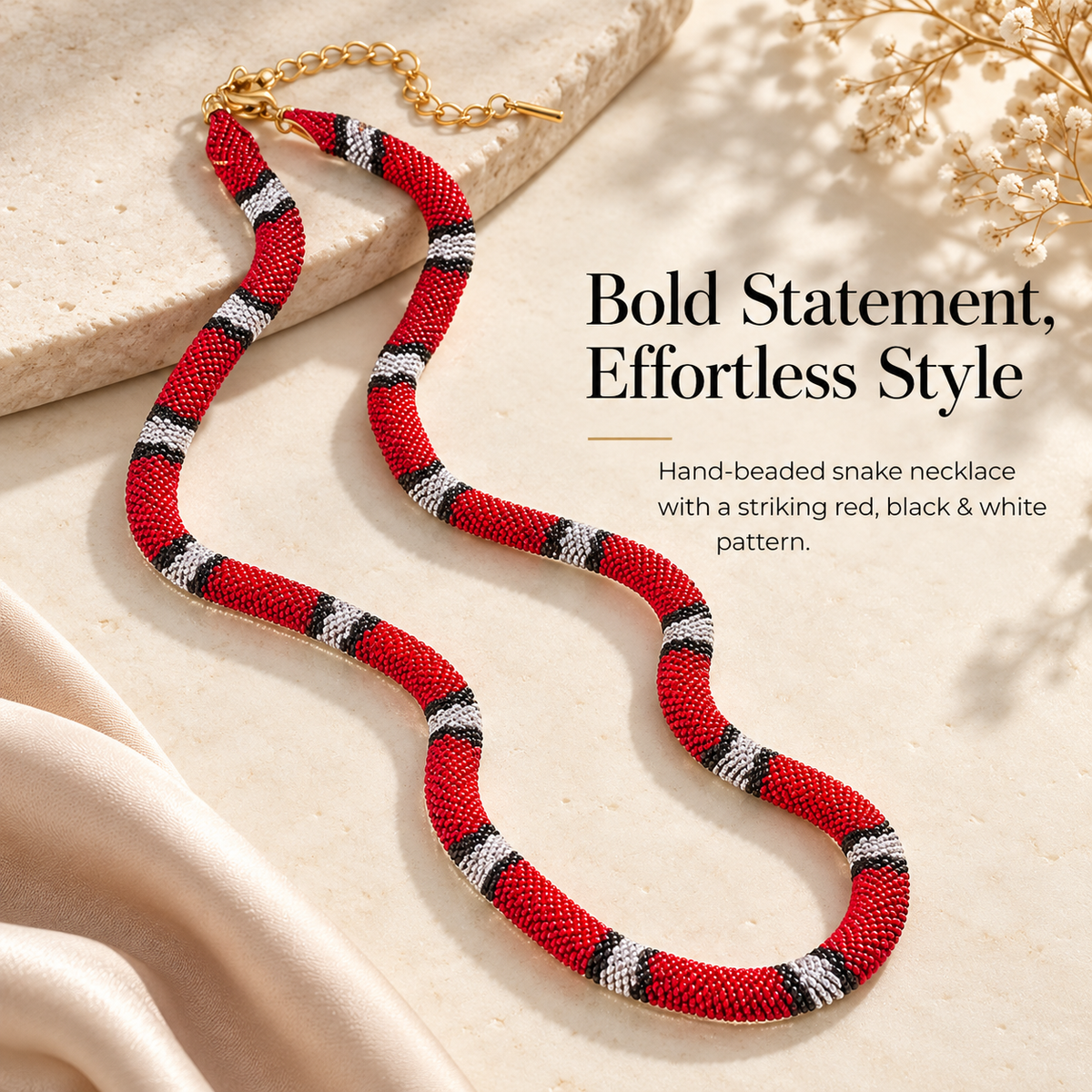 🐍❤️✨ Bold Red & Black Snake Statement Necklace 🖤🤍🔥 Unique Woven Snake-Style Choker Jewelry 💎🌹 Edgy Gothic Fashion Accessory ✨🎁