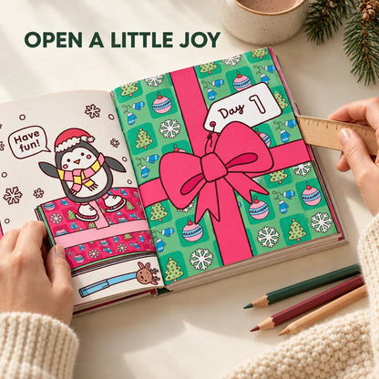 HOT SALE🎄✨Happy Days‑Cosy Christmas Advent Colouring Book | Hardback Edition | 24 Sealed Daily Surprise Sections | All‑Ages Screen‑Free Festive Activity