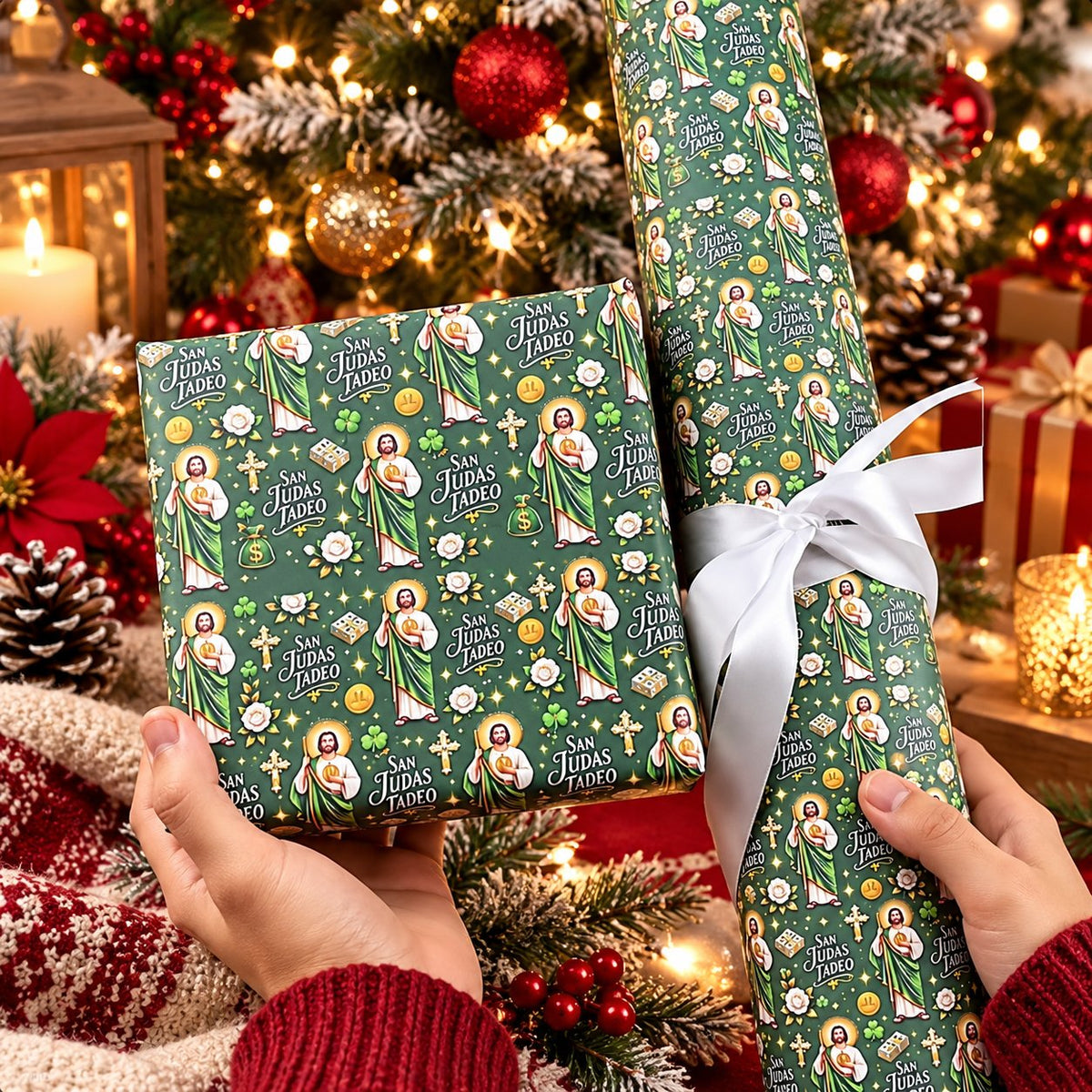 ✝️🎁San Judas Tadeo Christmas Wrapping Paper🎁Buy More Save More