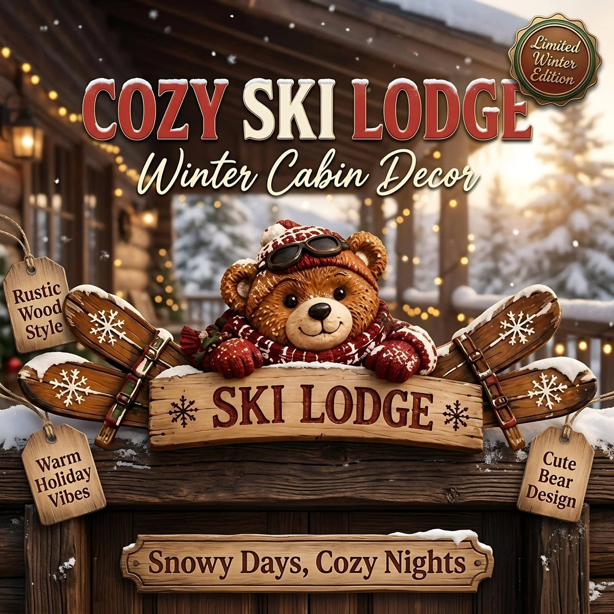 🏔️ Rustic Winter Door Frame Decor | 6 Cabin Characters
