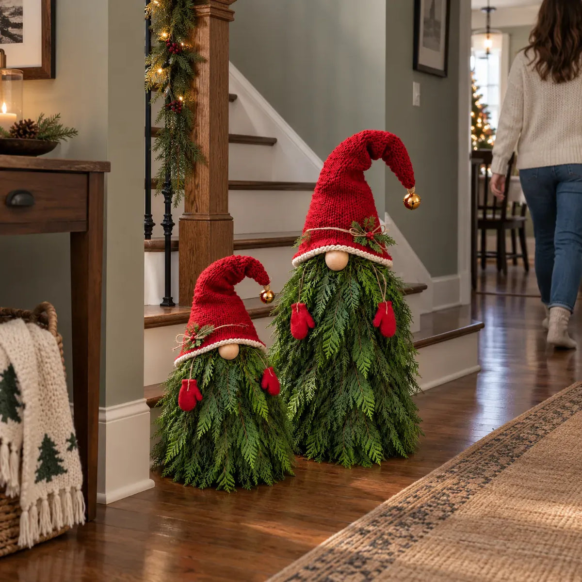 🎄 2-Piece Winter Gnome Porch Decor Set – Evergreen Beard Entryway Decorations