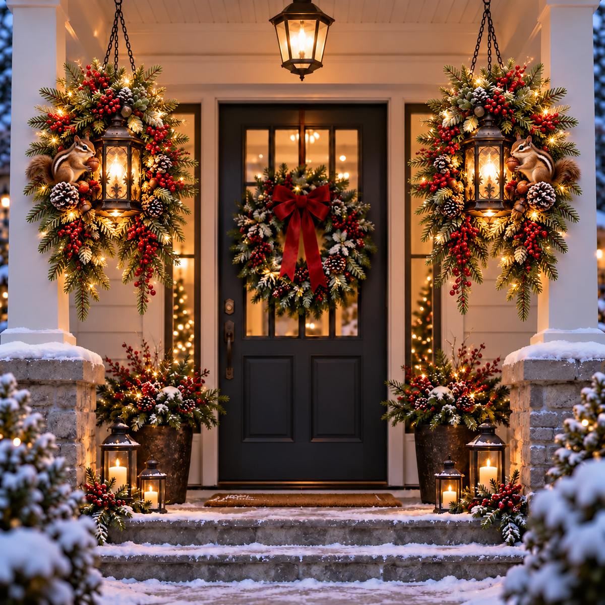 🔥 LAST DAY 50% OFF 🔥|🎄 Christmas Porch Glow™ – Pre-Lit Holiday Lantern & Evergreen Decor | 6 Festive Styles