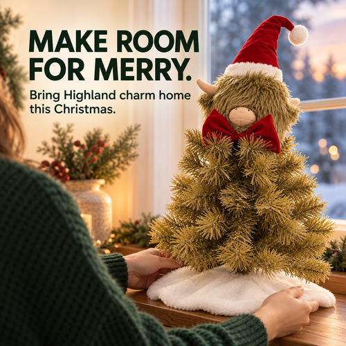 🎄🐮✨ Highland Cow Christmas Tree Decoration 🎅❤️🌟 Cozy Rustic Holiday Tabletop Decor with Santa Hat & Red Bow 🎁❄️🏡